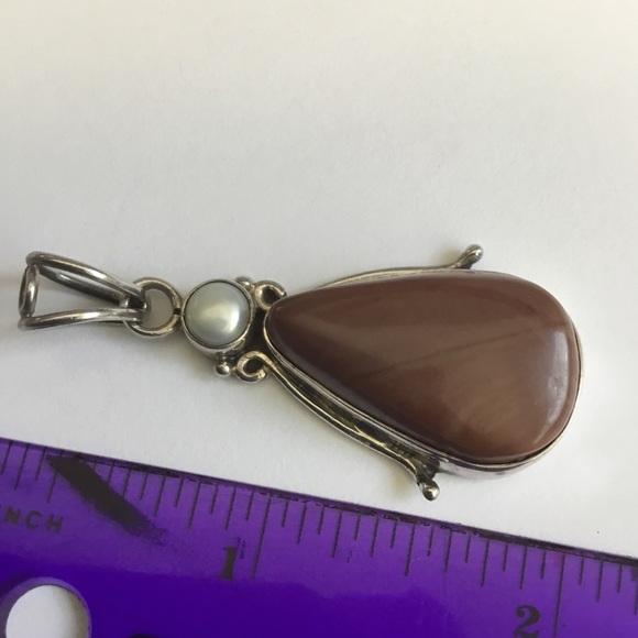 .925 Sterling Silver Tigers Eye & Pearl Pendant - Picture 7 of 7
